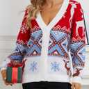 VENTELAN Classic Cardigan Ugly Christmas Sweaters for Women V Neck Button Down Sweater with Fun Patterns and Animals,S-2XL (S)