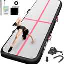 Inflatable Gymnastics Mat 10ft Tumbling Track Mats 4 inches Thick for Home Use/Training/Cheerleading/Yoga/Water with Pump (Pink Black), Size: 10ft*3.3ft*4inch(3m*1m*10cm)