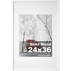 Egofine 24x36 Solid Wood Picture Frame, Made of Solid Wood Covered by Plexiglass 18x24 with Mat 24x36 without Mat, Poster Frame for Wall Mounting Photo Frame Vertically or Horizontally, White