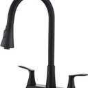 HOMELODY 2 Handles Kitchen Faucet with Pull Down Sprayer for 3 Hole Sink, 8 inch 360 Rotating Spout Centerset Kitchen Sink Faucet with Water Lines Matte Black