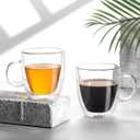 Insulated Espresso Cups - 16 oz Double Wall Glass Mugs With Handle and Lid - Cold & Heat Resistant - Perfect for Coffee, Tea, Milk, Wine