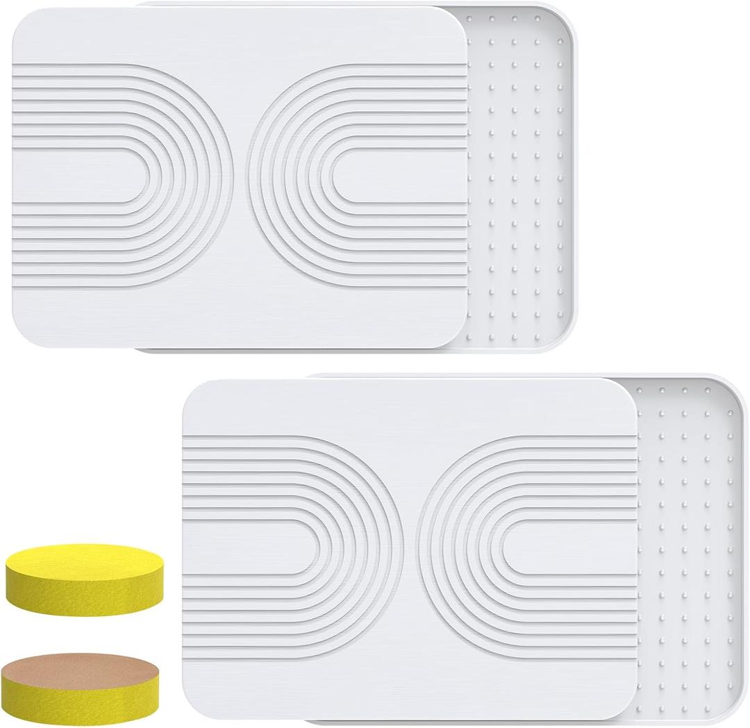 2 PCS Stone Dish Drying Mat  Silicone Mat for Kitchen Counter  Diatomaceous Earth Bath Mat for Bathroom, 16.14"L12.4"W2 Quick Dry Mats for Dishes ,Bottles, Cups, Match Any Countertop(White)
