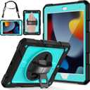 LTROP Case for iPad 9th/ 8th/ 7th Generation (2021/2020/2019), Shockproof 10.2 iPad Cover with Shoulder Strap Pen Holder Swivel Stand, Light Blue/Black