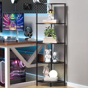 Book Shelf Corner Shelf, 5 Tier Corner Bookshelf Display for Living Room Decor, 44.1" Standing Bookcase Organizer, Marble Black Storage Shelves for Bedroom, Bathroom, Small Space