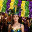 5 x OHOME Mardi Gras Decorations - 2 Pack Gold Green Purple Streamers | Mardi Gras Party Favors Supplies Decor Indoor Outdoor - Masquerade Birthday Party Float Garlands Photo Booth Banner Backdrop,10 FT