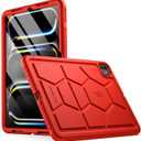 Poetic TurtleSkin Case for iPad Pro 11 Inch (M5) 2025/ (M4) 2024, Heavy Duty Shockproof Rugged Kids Friendly Drop Protection Silicone Cover Case, Red