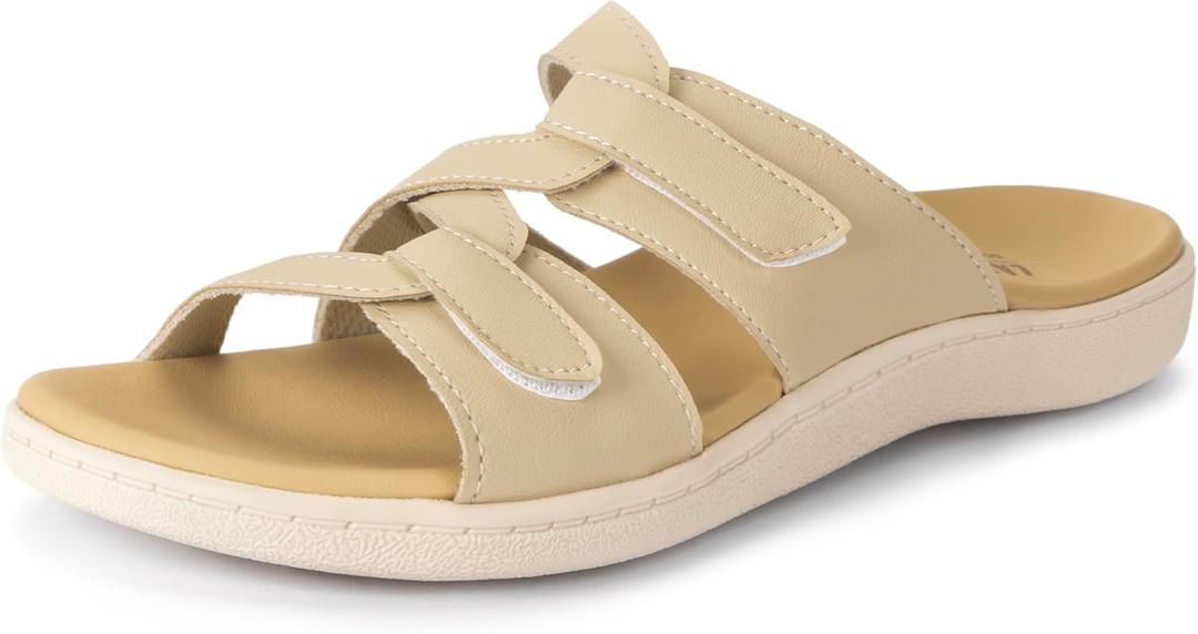 LazyStep Women's Orthotic Slide Sandals with Arch Support & Adjustable Straps (8, Khaki)
