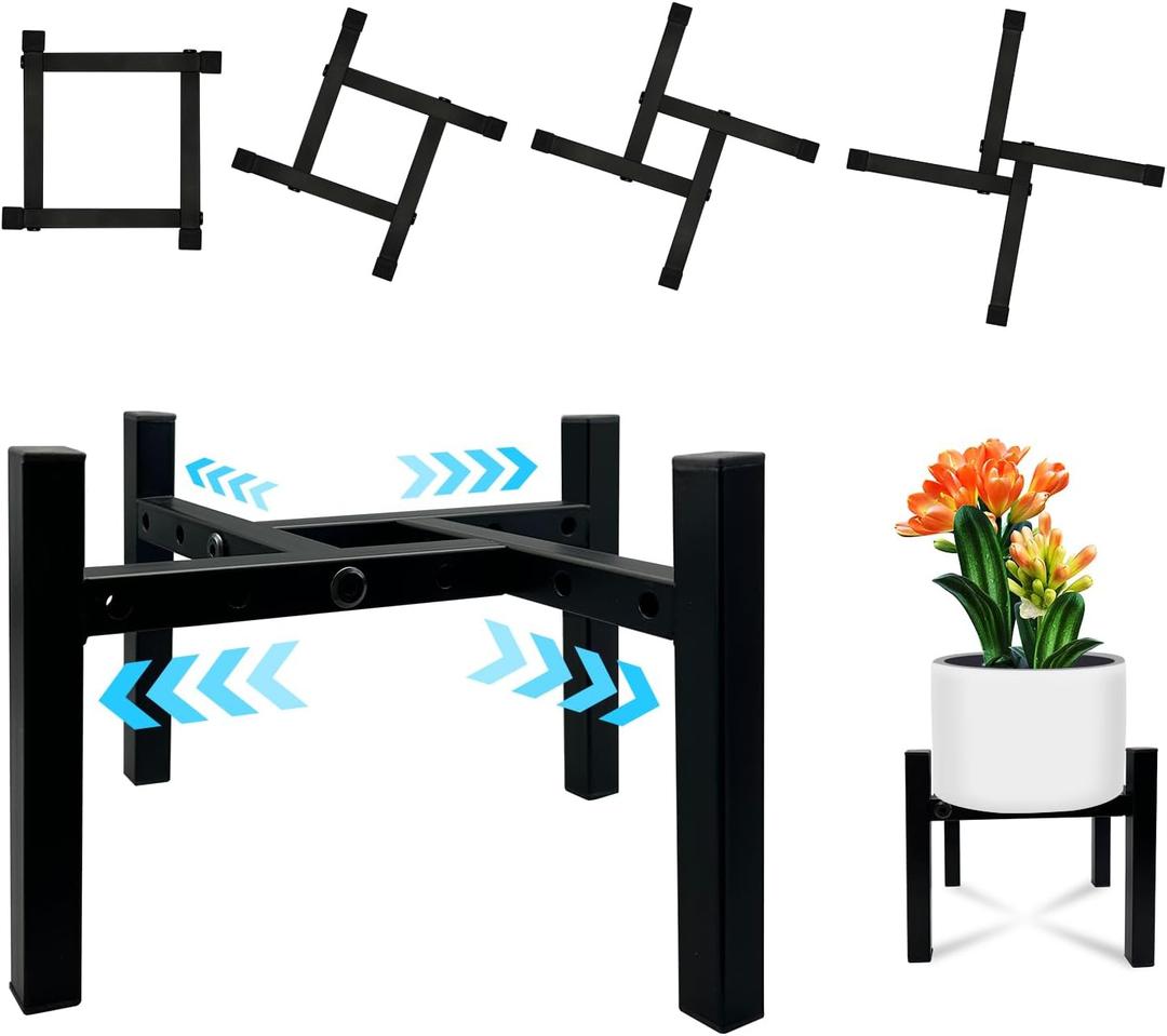 Mini 4Legs Adjustable Metal Plant Stand for 5"-10" Plant Pot  Indoor & Outdoor (Black, 1 Pcs)