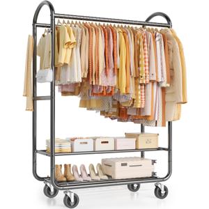 EAGMAK Heavy Duty Clothing Racks for Hanging Clothes 720 Lbs, Rolling Clothes Rack Double Rod Garment Rack with Lockable Wheels, Metal Closet Organizer for Bedroom, Laundry, Retail, Black