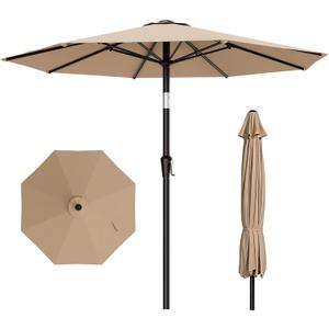 AreShark 10 FT Outdoor Patio Umbrella, Patio Table Umbrella with Push Button Tilt and Crank, Outdoor Patio Umbrellas with 8 Fiberglass Ribs, Patio Umbrellas for Market, Garden, Pool (Beige)