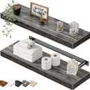 QEEIG Floating Shelves for Wall 23.6" Long - Wall Mounted Shelf Bathroom Kitchen Living Room Bedroom Farmhouse Home Decor Display Bookshelf Large 23.6 x 9.3 inch Set of 2, Grey (008-60GY)