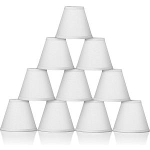 Macarrie 10 Pack Small Lamp Shade Barrel Fabric Lampshade Cover Clip on Table Floor Lamp Wall 3" x 6" x 5" Rustic Beige Linen Eyes Protected Appearance(White)