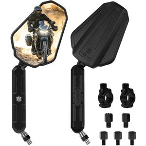 Adventure Motorcycle Mirrors - 360 Adjustable Foldable Rearview Mirrors with 7/8 Handlebar Mount & M8 M10 Screws Fit for ATV, Scooter, Dirt Bike, Street Bike, Snowmobile and More
