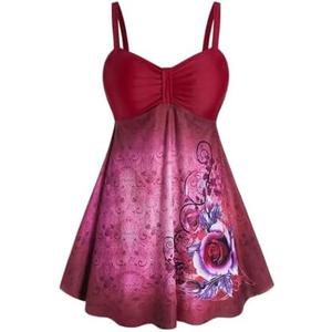 Rosegal Gothic Floral Tribal Print Empire Waist Tankini Swimsuit 3X