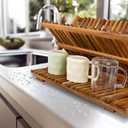 Utoplike Large Teak Dish Drying Rack, Wood Collapsible Organizer for Plates, 3 Tier-Large