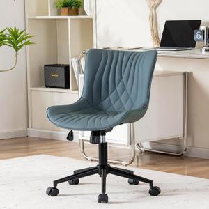 YOUNIKE Office Chair Armless Desk Chair with Wheels, Home Office Computer Task Chair, Modern Faux Leather Upholstered Vanity Chair, Adjustable Swivel Rolling Office Chairs, Greyishgreen (Grayishgreen)