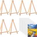 Canvas Boards with Easel for Painting 6 Pack 8x10 Inch Canvas Boards with Easel Stand, Wood Easels Beginners and Professionals Blank Cotton Painting Panels and Pine for Acrylic Oil Watercolor