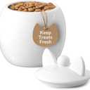 Barnyard Designs Cat Treat Container Airtight Ceramic Treat Jar with Lid, Large White Pet Treat Canister for Kitchen Counter (Cat)