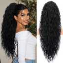 Claw Clip Ponytail Extension Long Black Curly Drawstring Clip in Pony Tails Hair Extensions 26 Inch Synthetic Layered Fluffy Hairpieces for Women