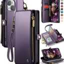 Defencase Compatible with iPhone 14 Plus Case Wallet with RFID Blocking Card Holder for Women Men, Soft PU Leather Magnetic Snap Flip Zipper Strap Wallet Phone Case Fit for iPhone 14 Plus 6.7", Purple