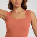 ODODOS Seamless Square Neck Tank for Women Ribbed Soft Sleeveless Longline Crop Tops (Beige, L)