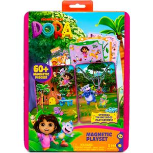 Dora Magnetic Playset, 75 Characters & Accessories, Reusable Storage Tin and Play Scene, Fun Toddler Toys, Mess Free Airplane Toy, Travel Games & Road Trip Essentials, 4 Year Old Girl Birthday Gifts
