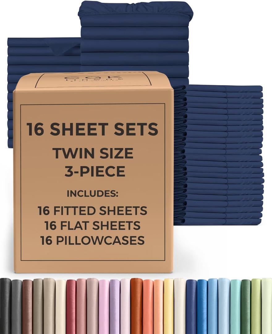 Bulk Case Pack of 16 Sheet Sets - Twin Size Sheet Sets - Navy Blue