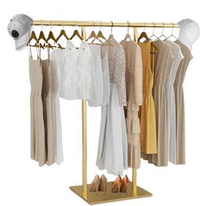 Gold Racks for Boutique, Gold Garment Rack, Double Pole Supported Stable Metal Retail Clothes Stand, Freestanding Clothes hanging Rack in Bedroom and Laundry Room (gold, 39.37X51.18in)