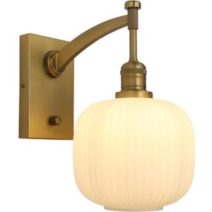 Pathson Milk White Glass Wall Sconce with Switch, Hardwired Wall Vanity Light, Mid-Century Vintage Wall Lamp Fixture or Living Room Farmhouse Bathroom Bedside Lighting (Brass Gold)