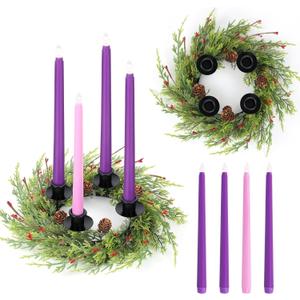 5 Pieces Christmas Advent Wreath with Candles Holder Wreath Decor Christmas Advent Candles X-Mas Candles for Home Fireplace Church Centerpiece Table Home School Advent Fireplace Decor (Classics-1)