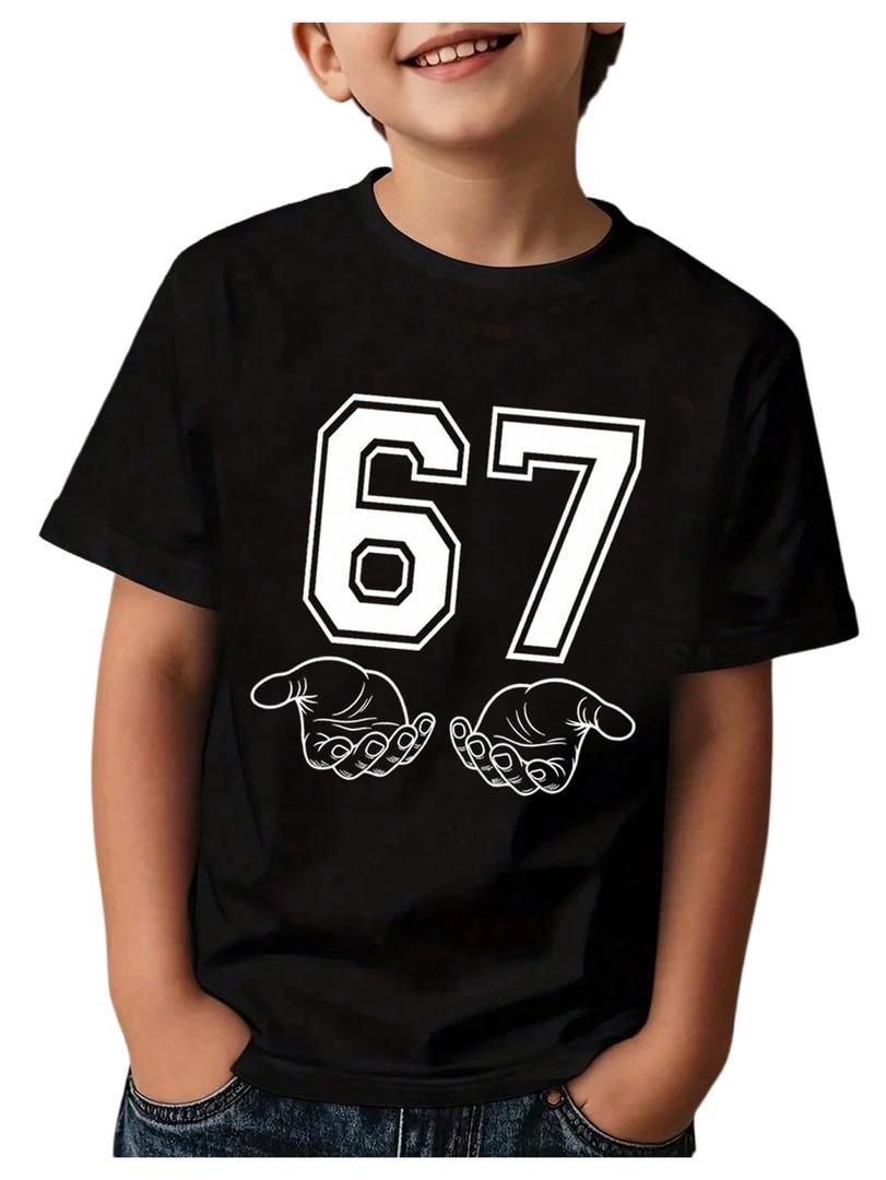 RoseSeek Boy's Number Graphic Tees Crew Neck Short Sleeve T Shirts Casual Tops Streetwear Black 4Y (Black)