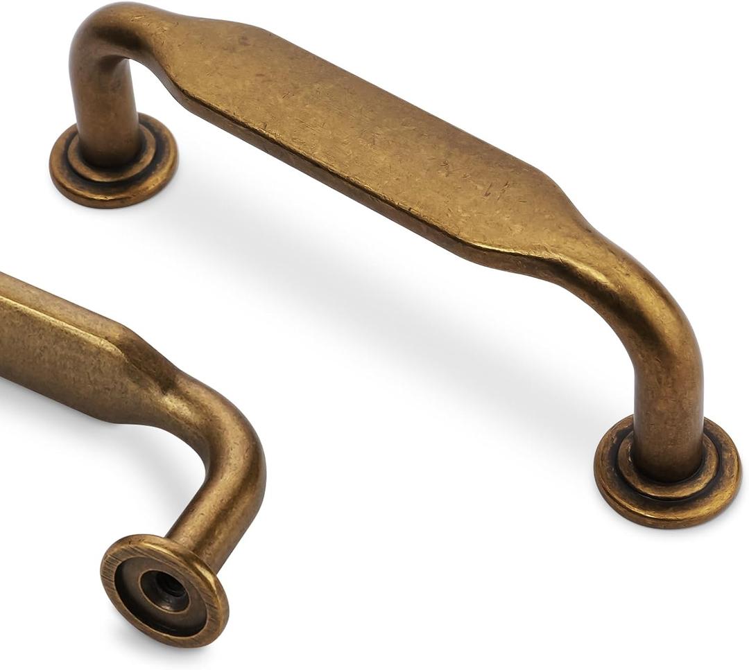 10 Pack 3 Inch Cabinet Pulls Antique Brass Kitchen Cabinet Handles Zinc Alloy Drawer Pulls Solid Cabinet Hardware (3'' Hole Center(76mm))