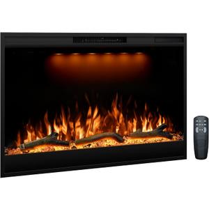 Dreamflame Electric Fireplace Inserts 36inches Wide, Recessed in Wall Fireplace Heater w/Remote Control, 3 Colors Led Top Light& Realistic Flame w/ 5 Brightness, Thermostat, 750W/1500W, Black