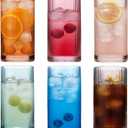 Physkoa Colored Ribbed Drinking Glasses Set of 5 - Vintage Highball Glasses Colorful, Embossed Ribbed Design Tumbler Glass for Cocktail, Juice, Mixed Drinks, Water, Holiday Party Supplies Gifts