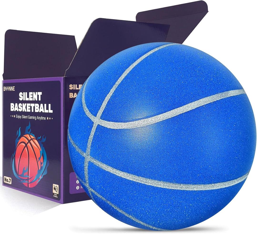 BYYNNE Silent Basketball Size 7 (29.5") â€“ Noiseless Indoor Basketball for Quiet Dribbling and Indoor Training, Pro Grooved Airless PU Foam Basketball â€“ Real Feel Higher Bounce Quieter (Blue)