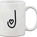 J Love Hearts Initial Monogram Personalized Letter J Ceramic Mug Coffe Cup Holiday Christmas Hanukkah Gift For Men & Women