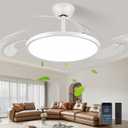 48" Retractable Ceiling Fan with Lights, Slim Fandelier Ceiling Fans with Lights and Remote, Dimmable 6 Speed Silent Modern Ceiling Fan with Light for Bedroom Living Room Kitchen-White
