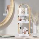 Umbra Bellwood Caddy, Organizer for Makeup and Cosmetics, Durable Rotating Container with Wooden Handle, Large, White/Natural