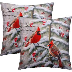 Giwawa Red Birds Throw Pillow Covers 18x18 Inch Winter Berry Decorative Pillow Cases Set of 2 Holiday Cushion Covers for Home Couch Living Room