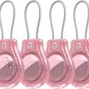 Inesore IPX8 Waterproof for AirTag Keychain Holder case with Wire Cable,Ultra Durable Anti-Lost Lock Keychain Holder for Luggage,Dog,Key,pink*4