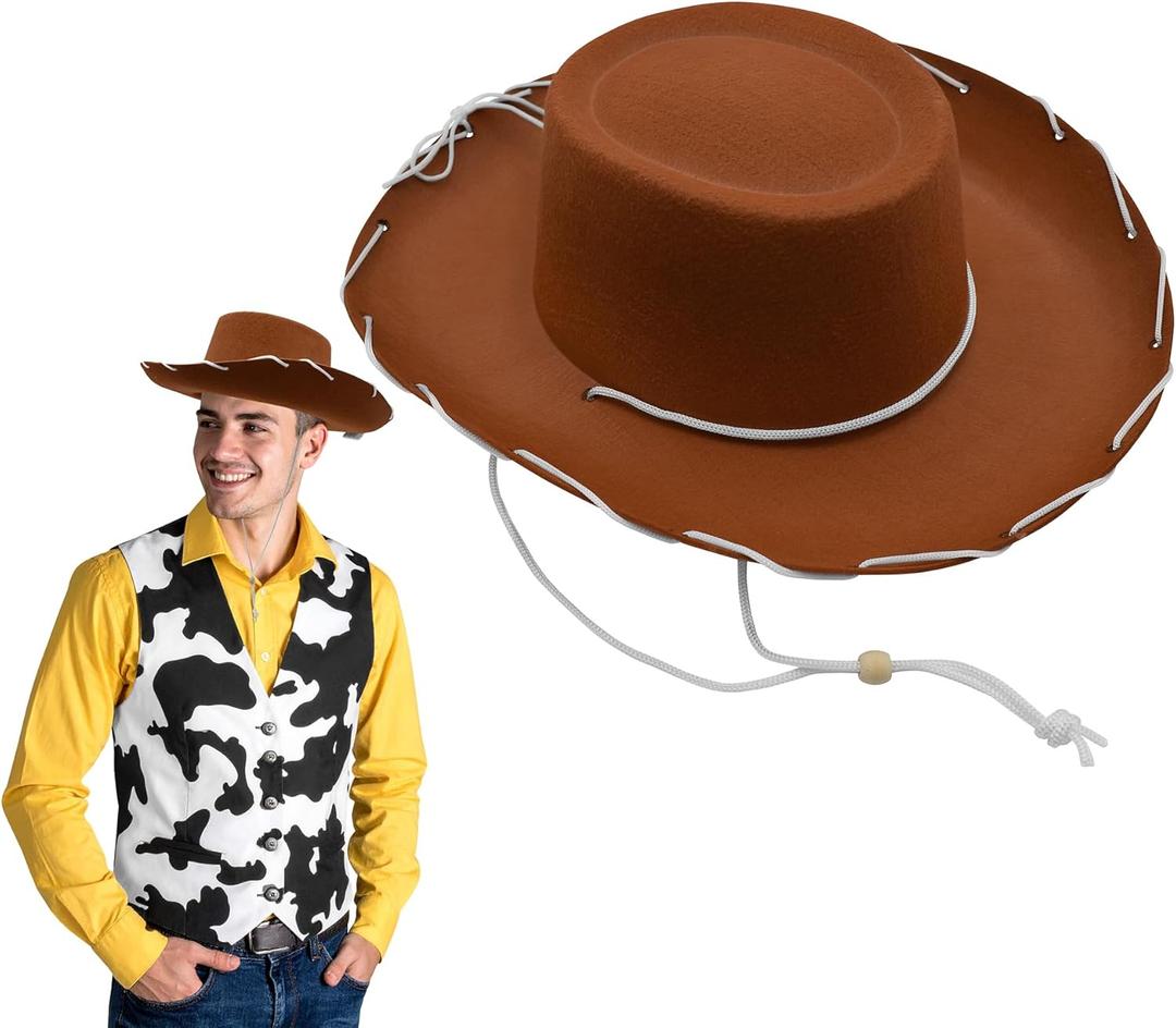 Nicky Bigs Novelties Adult Western Sheriff Costume Hat 1950's Style Adults Ranch Hat Men Women Cowgirl Cowboy Hats One Size (Brown)
