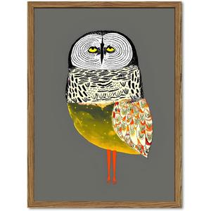 Funny Owl Wall Art, Whimsical Bird Wall Decor Painting Cute Animal Poster Canvas Print Picture for Farmhouse Living Room Bedroom 16x24 inch Wood Framed
