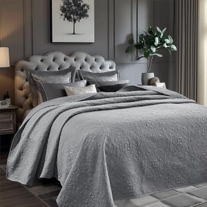 Sophia & William Bed Quilt Bedspread Coverlet - Reversible, Lightweight - Queen Size, Iron Grey