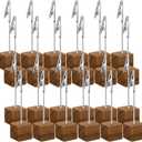 24 Pcs Cube Base Memo Clip Holder Lightweight Wood Cube with Alligator Clasp for Displaying Pictures Number Menu Name Card Wedding Party Meeting (Brown)