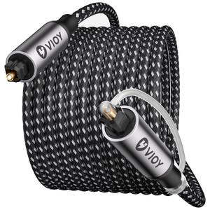 VIOY Optical Audio Cable 15 FT, Long Digital Fiber Optic Audio Cable, Braided S/PDIF Adat Optical Cord for Soundbar, TV, Amplifier, Home Cinema, Stereo Systems, Xbox, PS4 and More