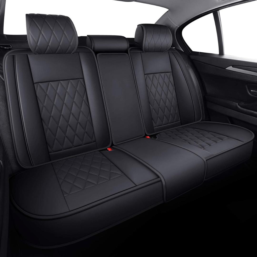 Aierxuan Rear Back Seat Covers Waterproof Leather Universal Fit Compatible with Honda Toyota Ford Kia Hyundai Jeep VW Audi Benz Chevy Nissan, Split Bench 60/40 or 50/50 (Rear Seat/Black)
