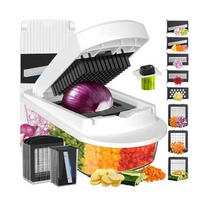 8Blade All-in-1 Vegetable Chopper Mandoline Slicer with Container, Food Chopper, Onion Chopper, Veggie Cutter for Salad, Kitchen Gadgets Accessories Essentials, White