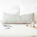 VOGOL Grey Leaves Rectangle Lumbar Throw Pillow Cover, Farmhouse Linen Textured Long Cushion Cover for Bed, Printing Accent Pillowcase for Couch Home Decor, 14 x 36