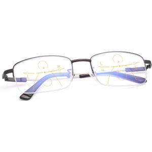 LJIMI Progressive Multifocus Presbyopic Reading Glasses Blue Light Blocking Half Frame Titanium Alloy No Line Multifocal UV Protection Computer Readers for Men and Women Eyeglasses Anti Glare Eyewear