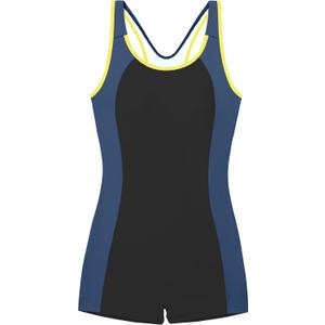 Girls One Piece Boyleg Swimsuit Color Block Athletic Bathing Suit Quick Dry Protection Crossback Swimwear for Kids